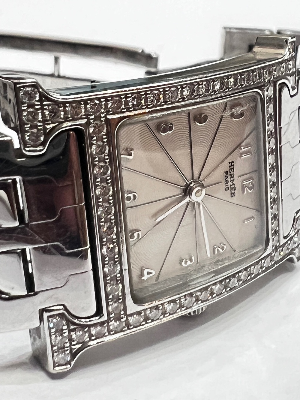 Hermès Silver-Tone Diamond Bezel Women's Bracelet Watch